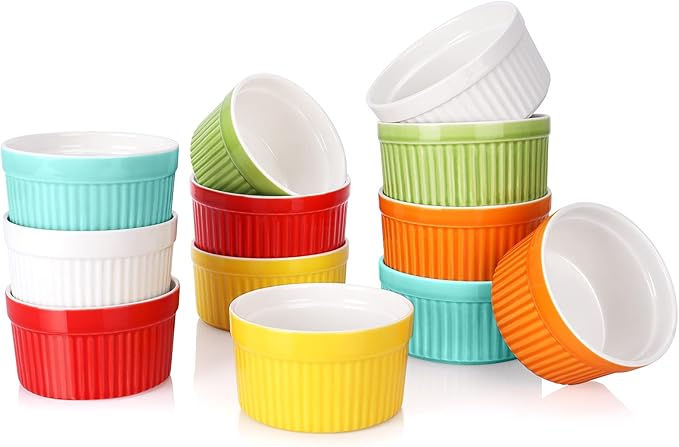 DeeCoo 12 Pack Porcelain Souffle Dish Ramekins